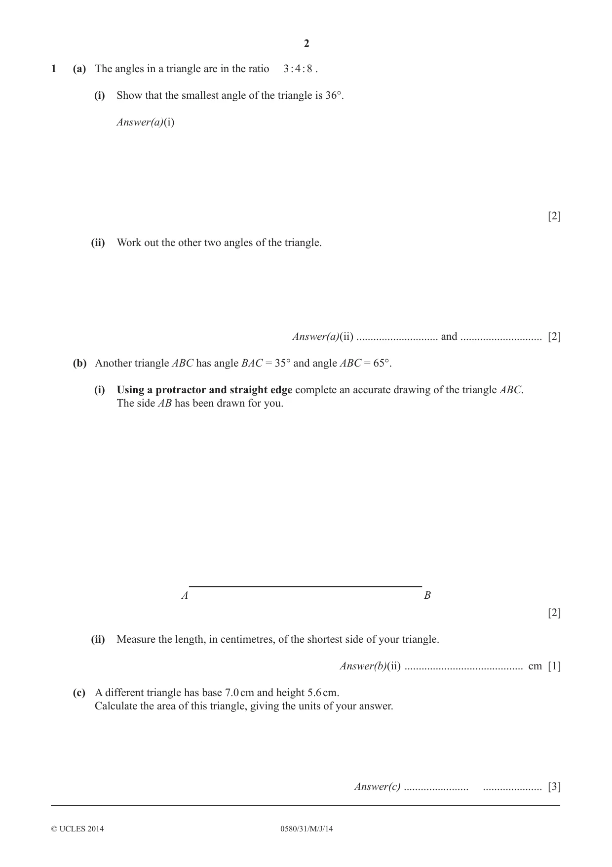 Cambridge IGCSE Mathematics 0580 2014 May/June Paper 3 · Variant 1 question paper, page 2 of 16