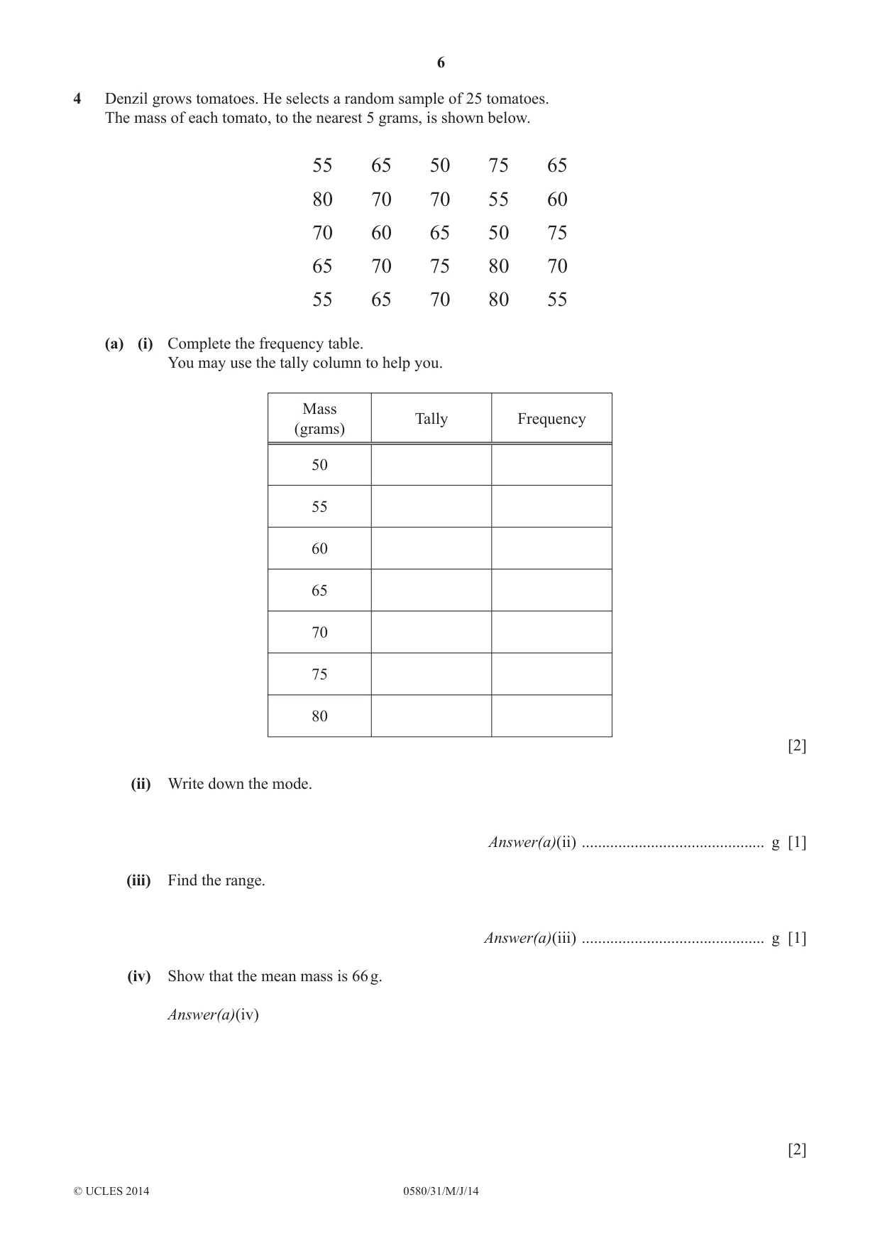 Cambridge IGCSE Mathematics 0580 2014 May/June Paper 3 · Variant 1 question paper, page 6 of 16