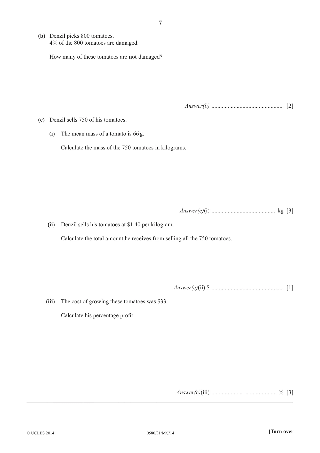Cambridge IGCSE Mathematics 0580 2014 May/June Paper 3 · Variant 1 question paper, page 7 of 16