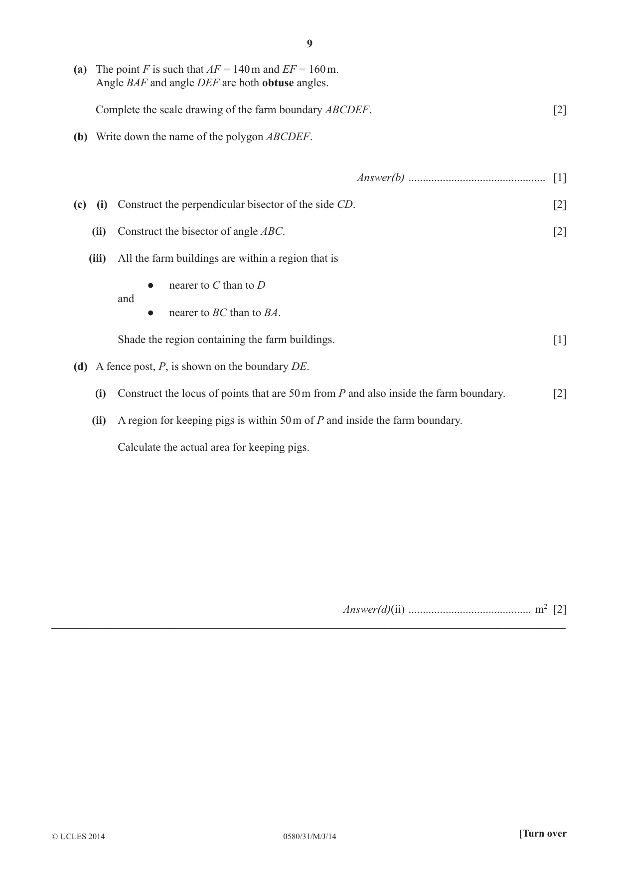 Cambridge IGCSE Mathematics 0580 2014 May/June Paper 3 · Variant 1 question paper, page 9 of 16
