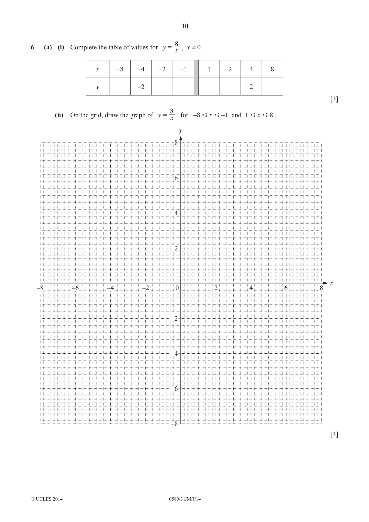 Cambridge IGCSE Mathematics 0580 2014 May/June Paper 3 · Variant 1 question paper, page 10 of 16