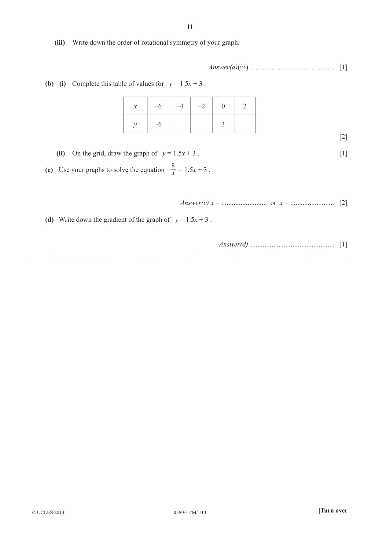 Cambridge IGCSE Mathematics 0580 2014 May/June Paper 3 · Variant 1 question paper, page 11 of 16