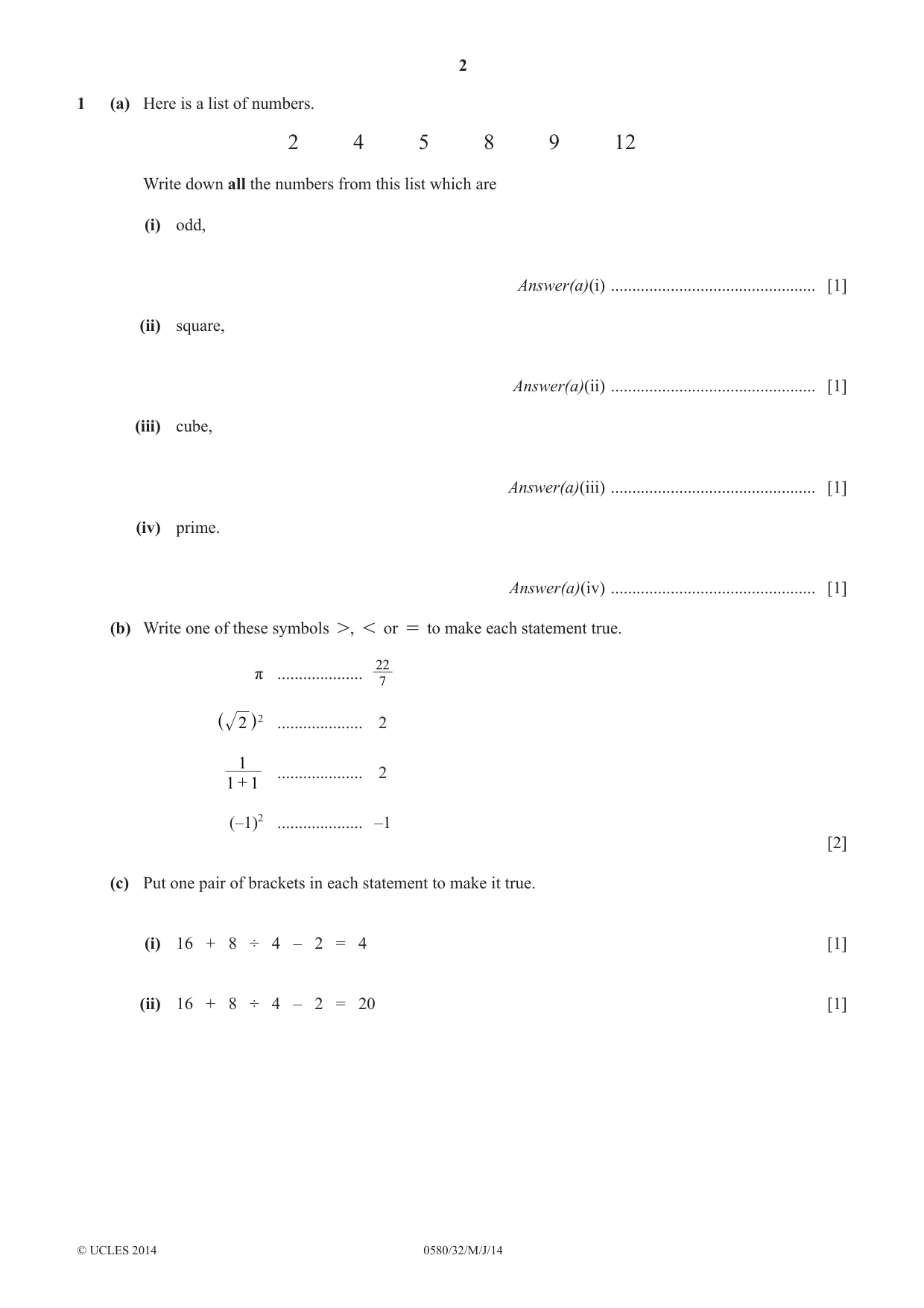 Cambridge IGCSE Mathematics 0580 2014 May/June Paper 3 · Variant 2 question paper, page 2 of 16