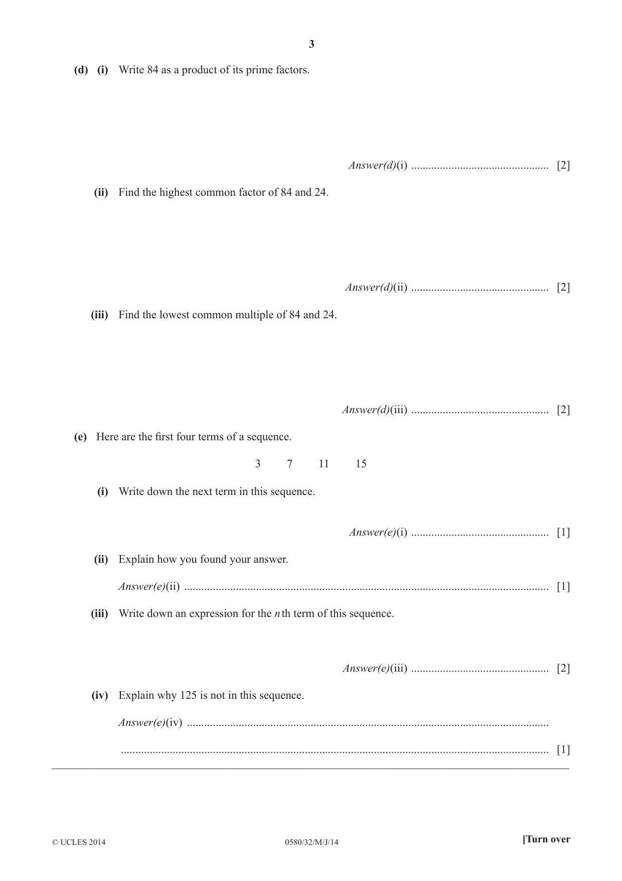 Cambridge IGCSE Mathematics 0580 2014 May/June Paper 3 · Variant 2 question paper, page 3 of 16