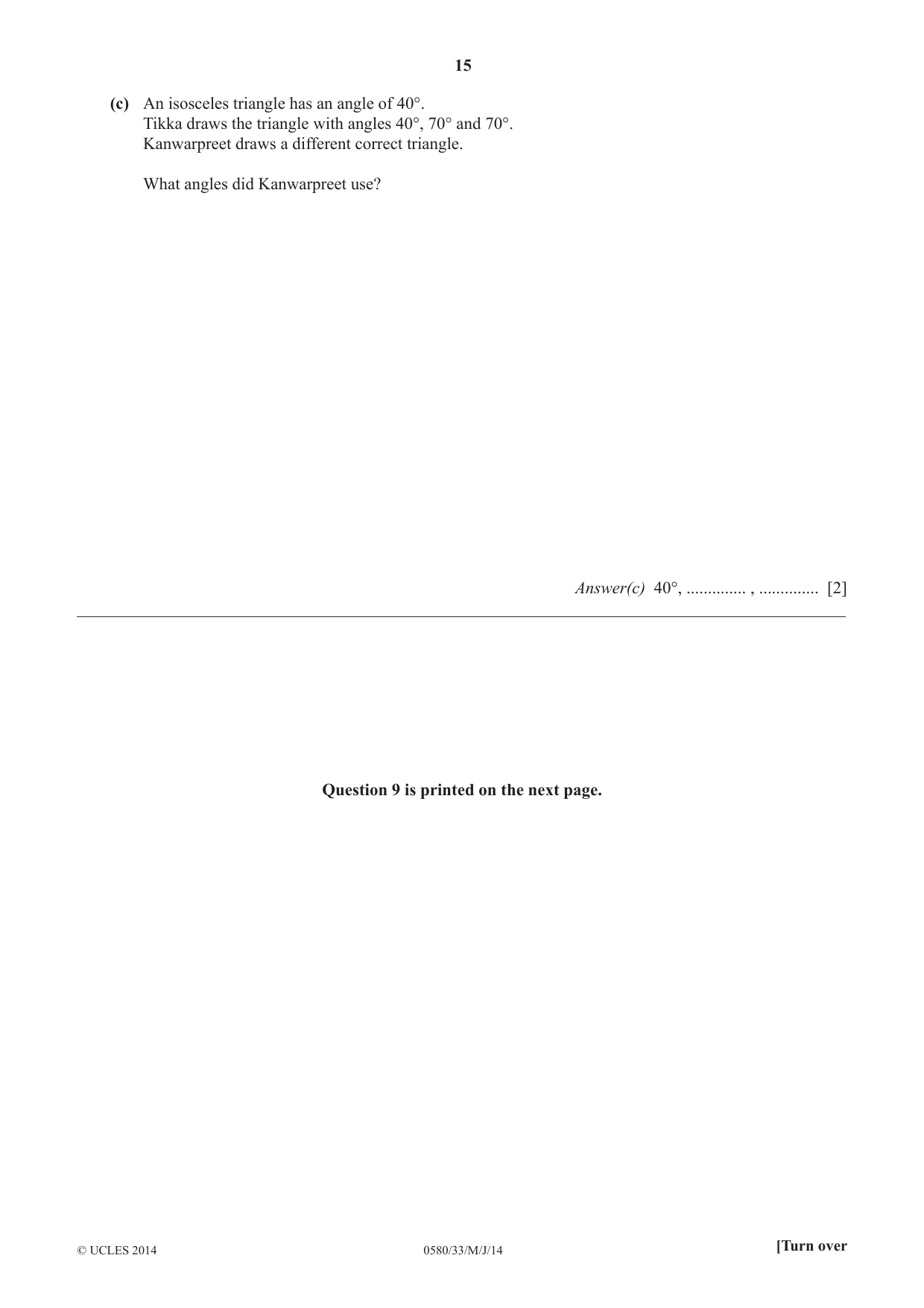 Cambridge IGCSE Mathematics 0580 2014 May/June Paper 3 · Variant 3 question paper, page 15 of 16