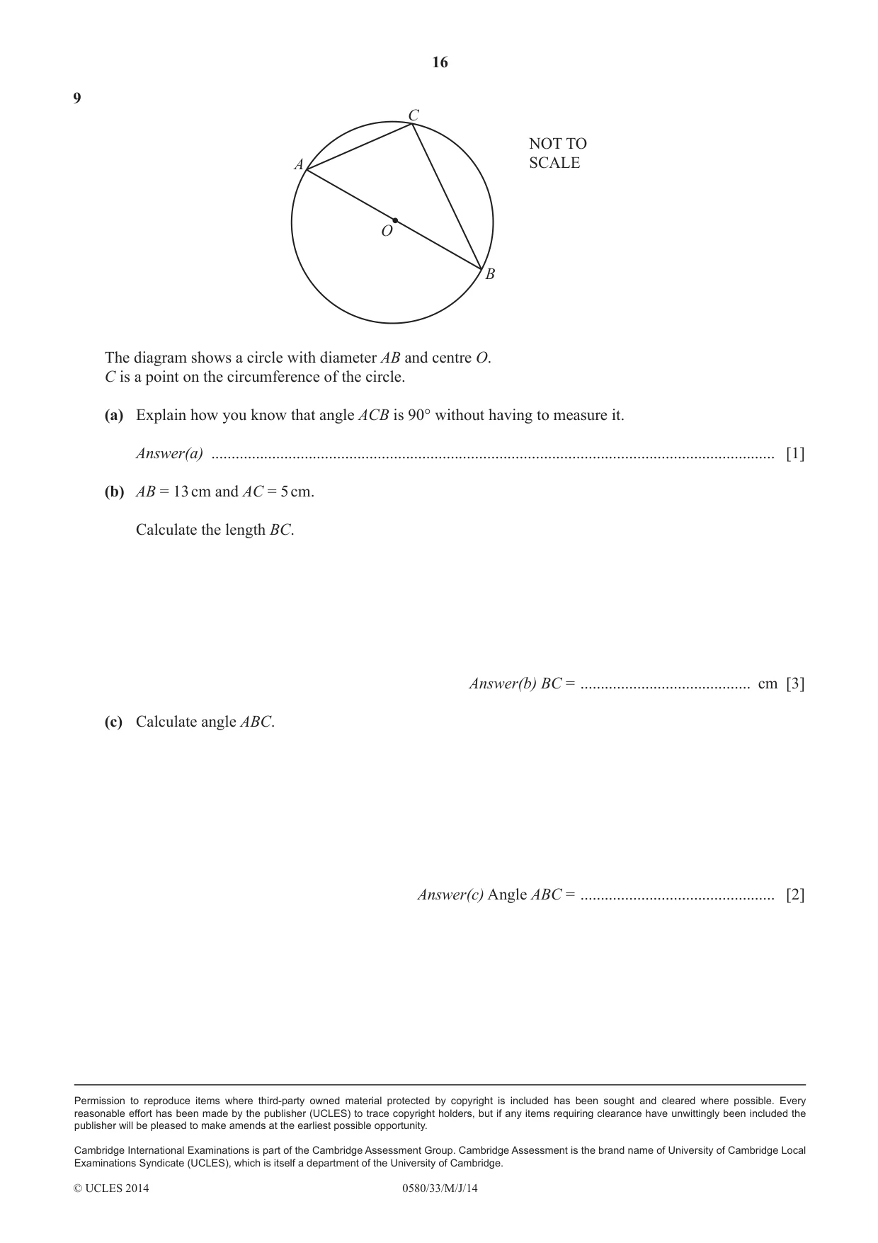 Cambridge IGCSE Mathematics 0580 2014 May/June Paper 3 · Variant 3 question paper, page 16 of 16