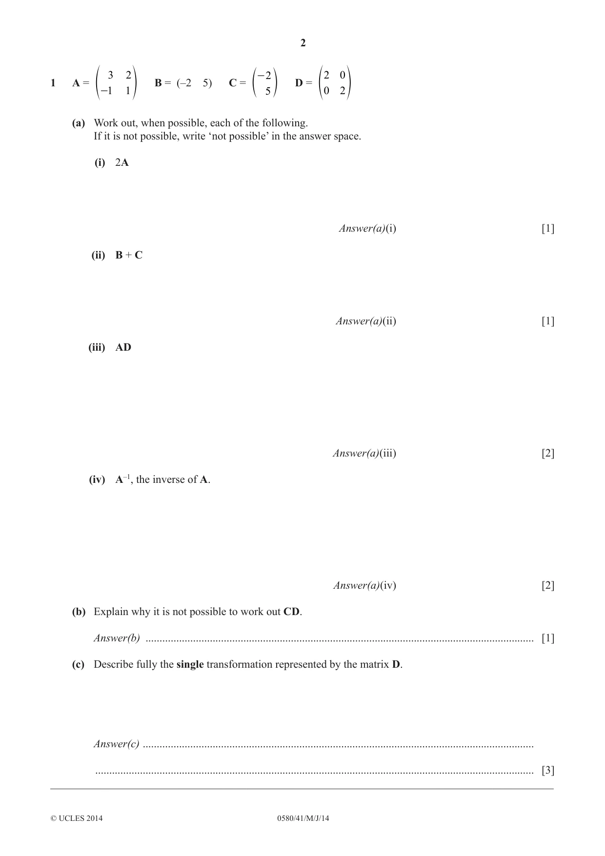 Cambridge IGCSE Mathematics 0580 2014 May/June Paper 4 · Variant 1 question paper, page 2 of 20