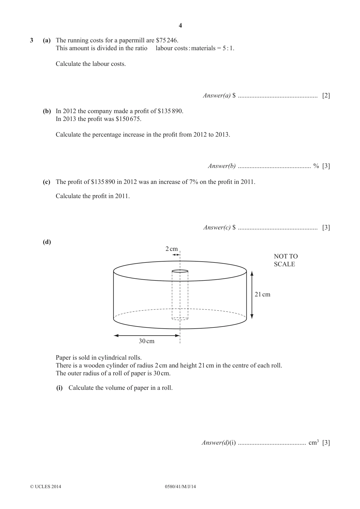 Cambridge IGCSE Mathematics 0580 2014 May/June Paper 4 · Variant 1 question paper, page 4 of 20