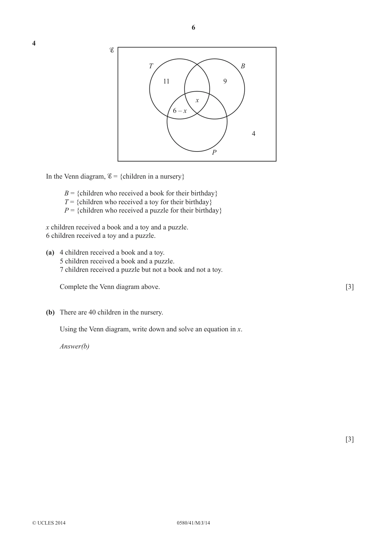 Cambridge IGCSE Mathematics 0580 2014 May/June Paper 4 · Variant 1 question paper, page 6 of 20