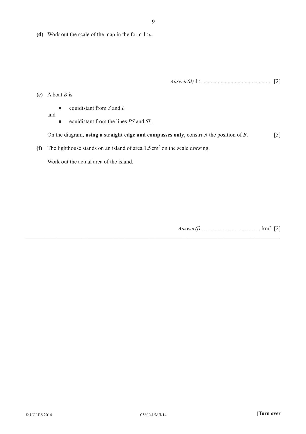 Cambridge IGCSE Mathematics 0580 2014 May/June Paper 4 · Variant 1 question paper, page 9 of 20