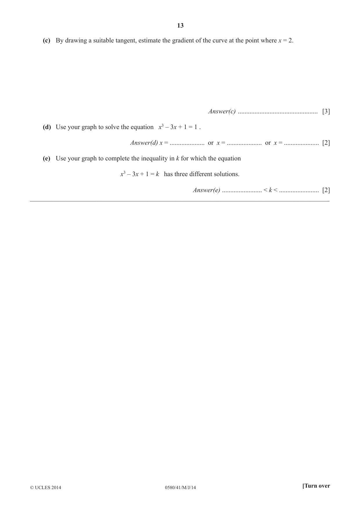 Cambridge IGCSE Mathematics 0580 2014 May/June Paper 4 · Variant 1 question paper, page 13 of 20