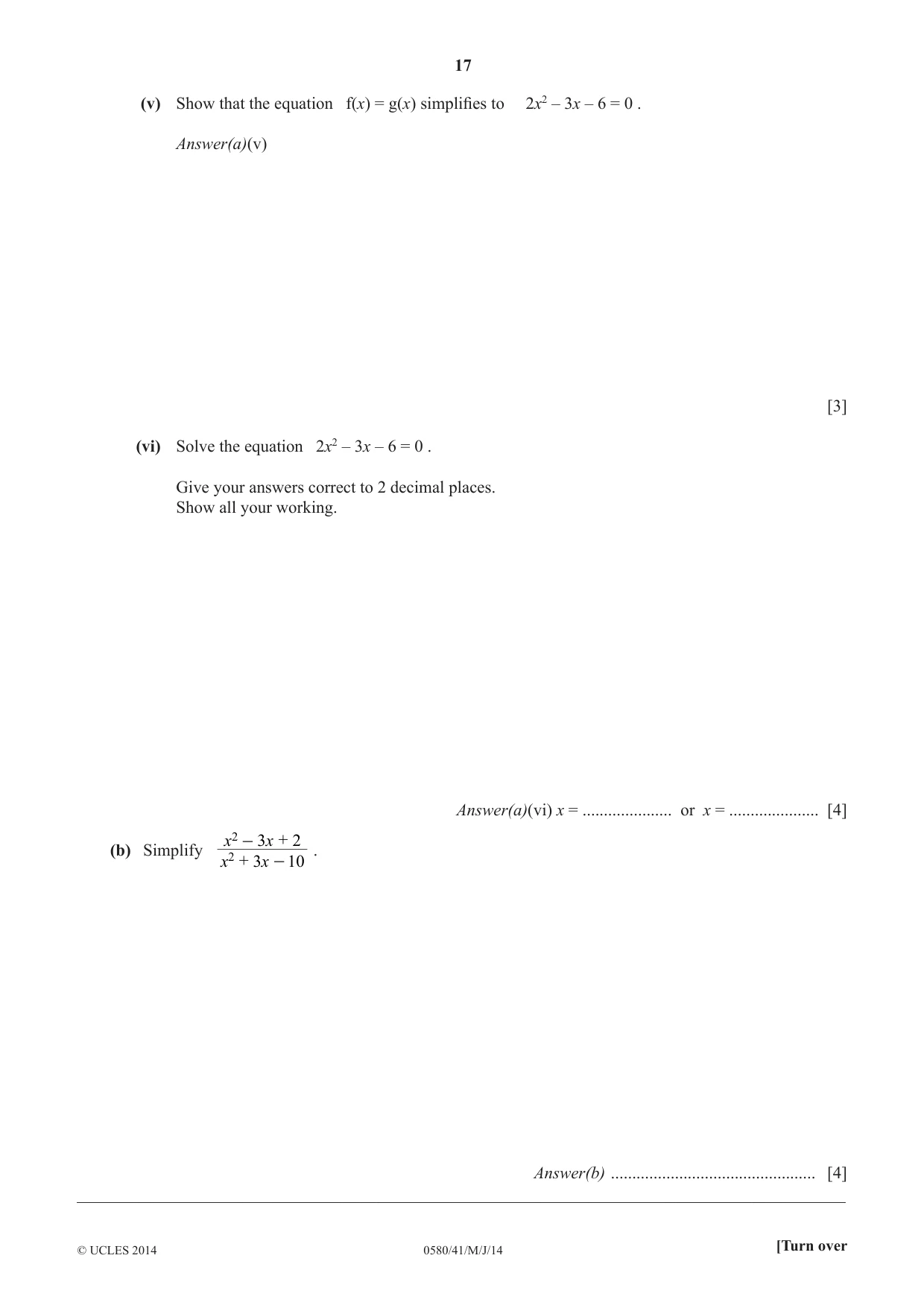 Cambridge IGCSE Mathematics 0580 2014 May/June Paper 4 · Variant 1 question paper, page 17 of 20