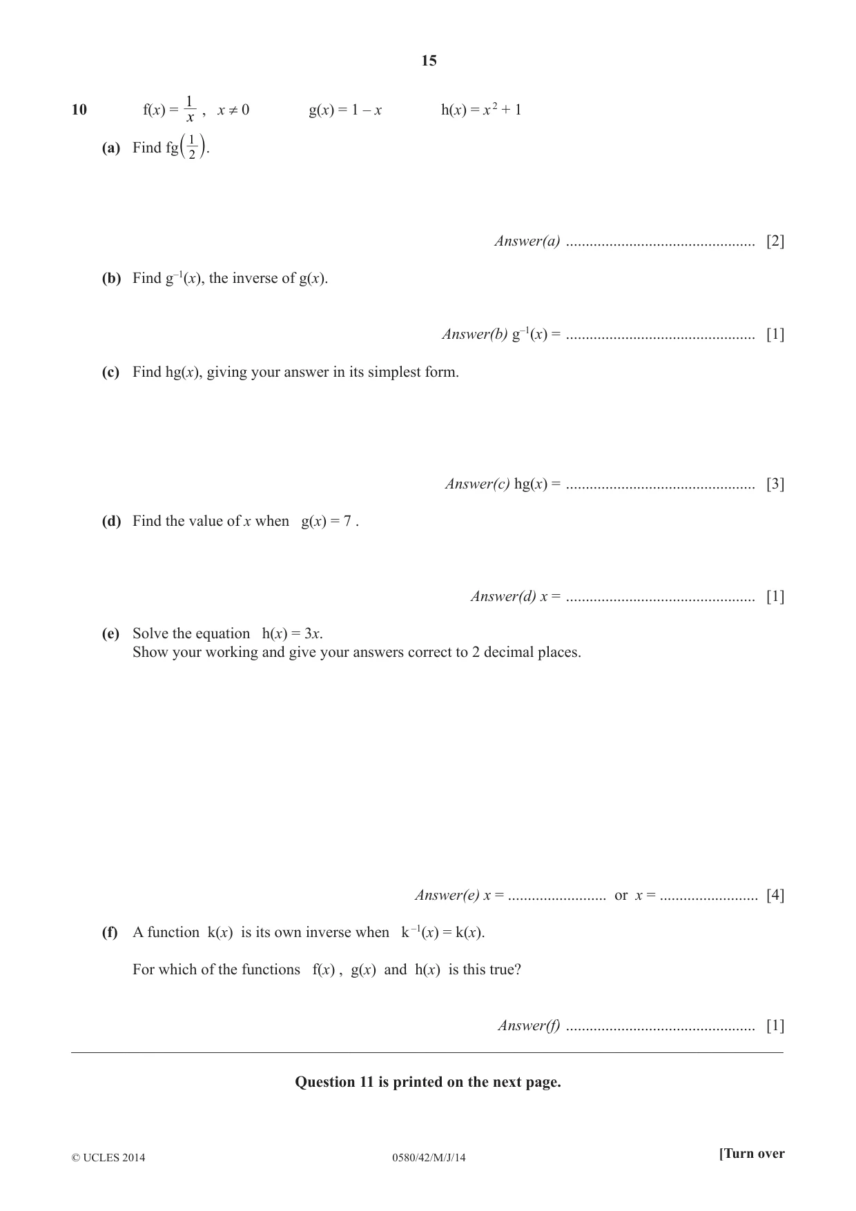 Cambridge IGCSE Mathematics 0580 2014 May/June Paper 4 · Variant 2 question paper, page 15 of 16