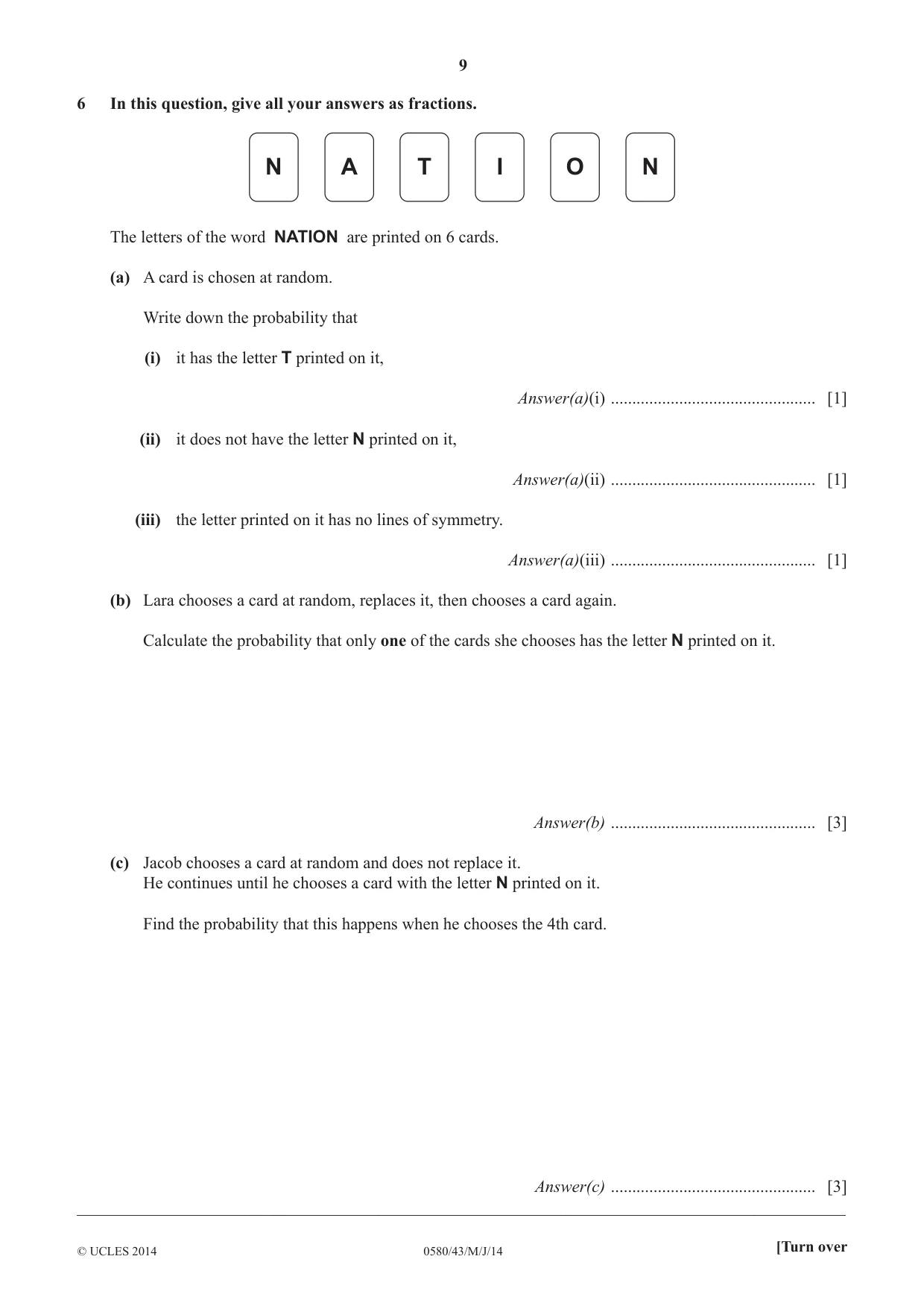 Cambridge IGCSE Mathematics 0580 2014 May/June Paper 4 · Variant 3 question paper, page 9 of 16