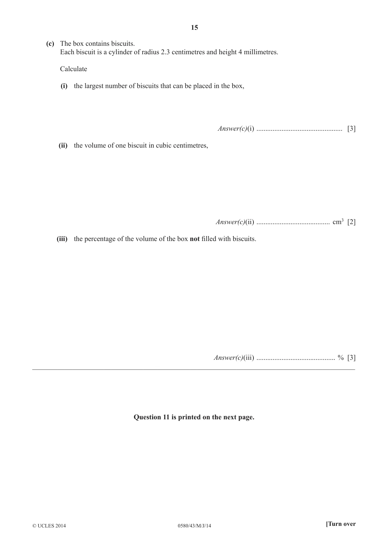 Cambridge IGCSE Mathematics 0580 2014 May/June Paper 4 · Variant 3 question paper, page 15 of 16