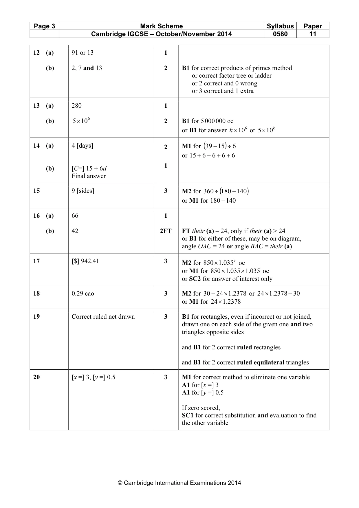 Mark scheme, page 3 of 4