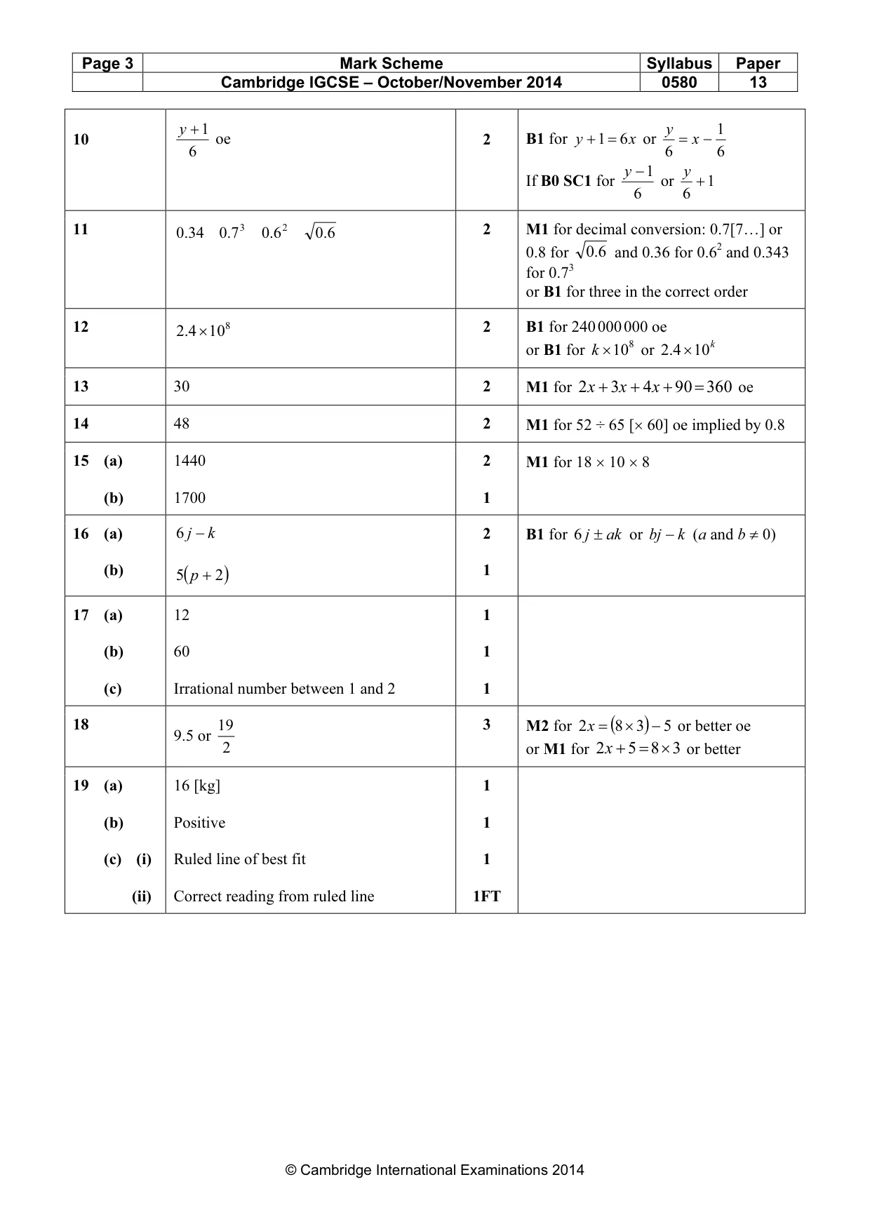 Mark scheme, page 3 of 4