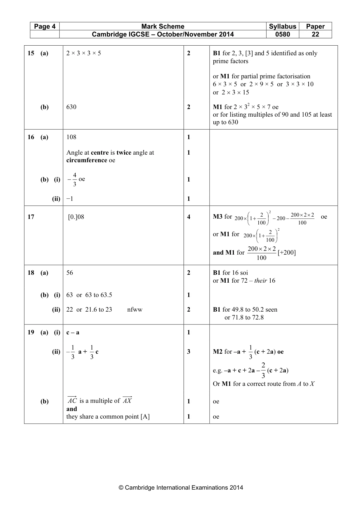 Mark scheme, page 4 of 5