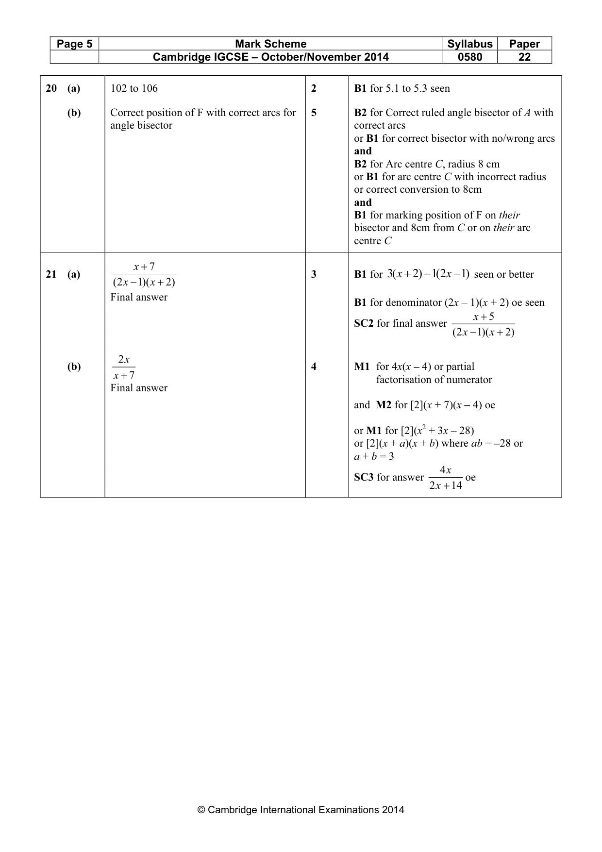 Mark scheme, page 5 of 5