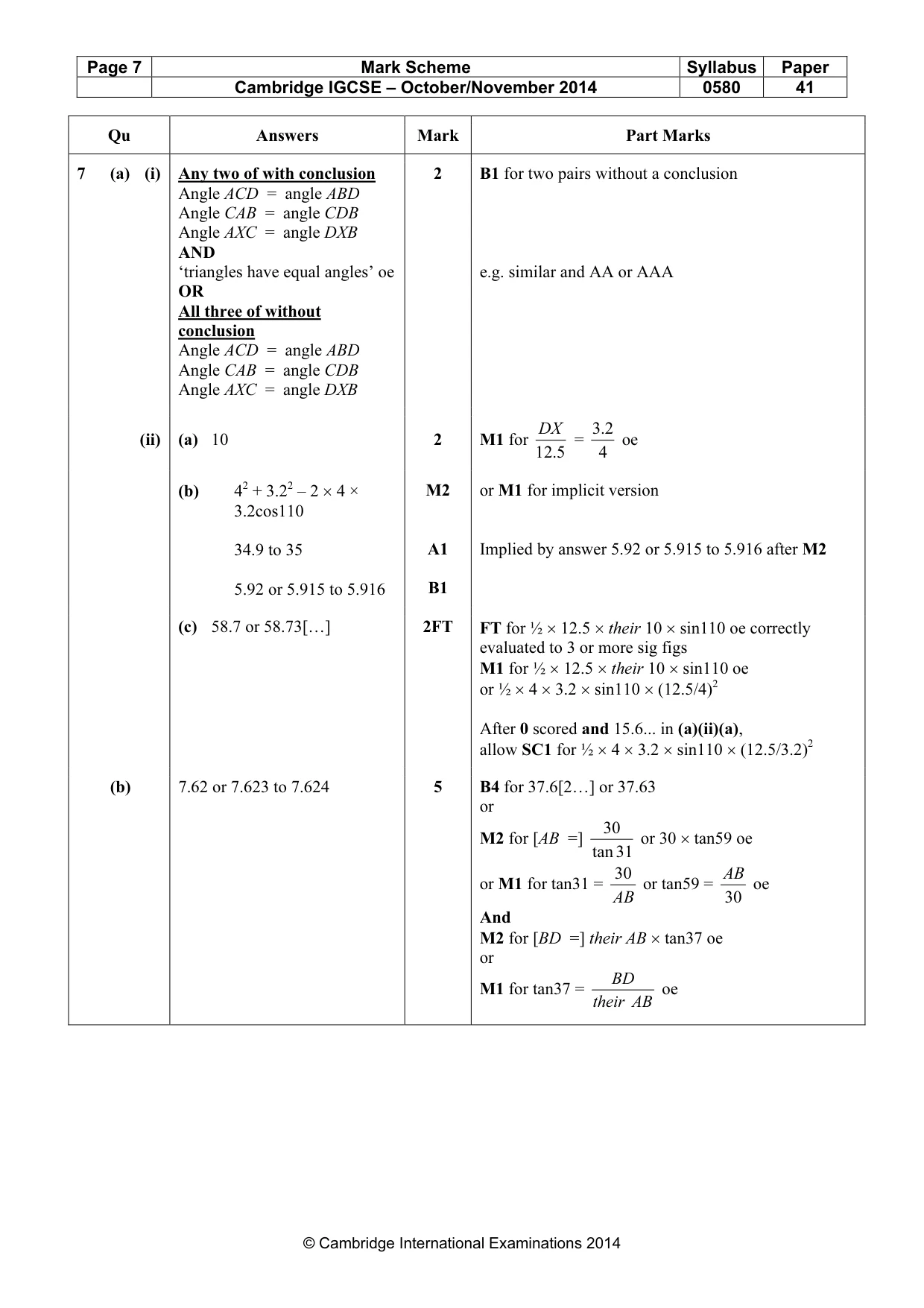 Mark scheme, page 7 of 8