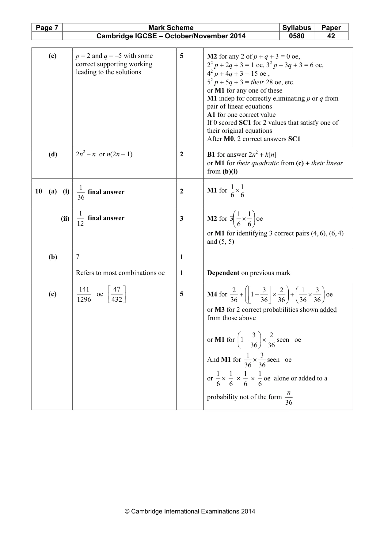Mark scheme, page 7 of 7