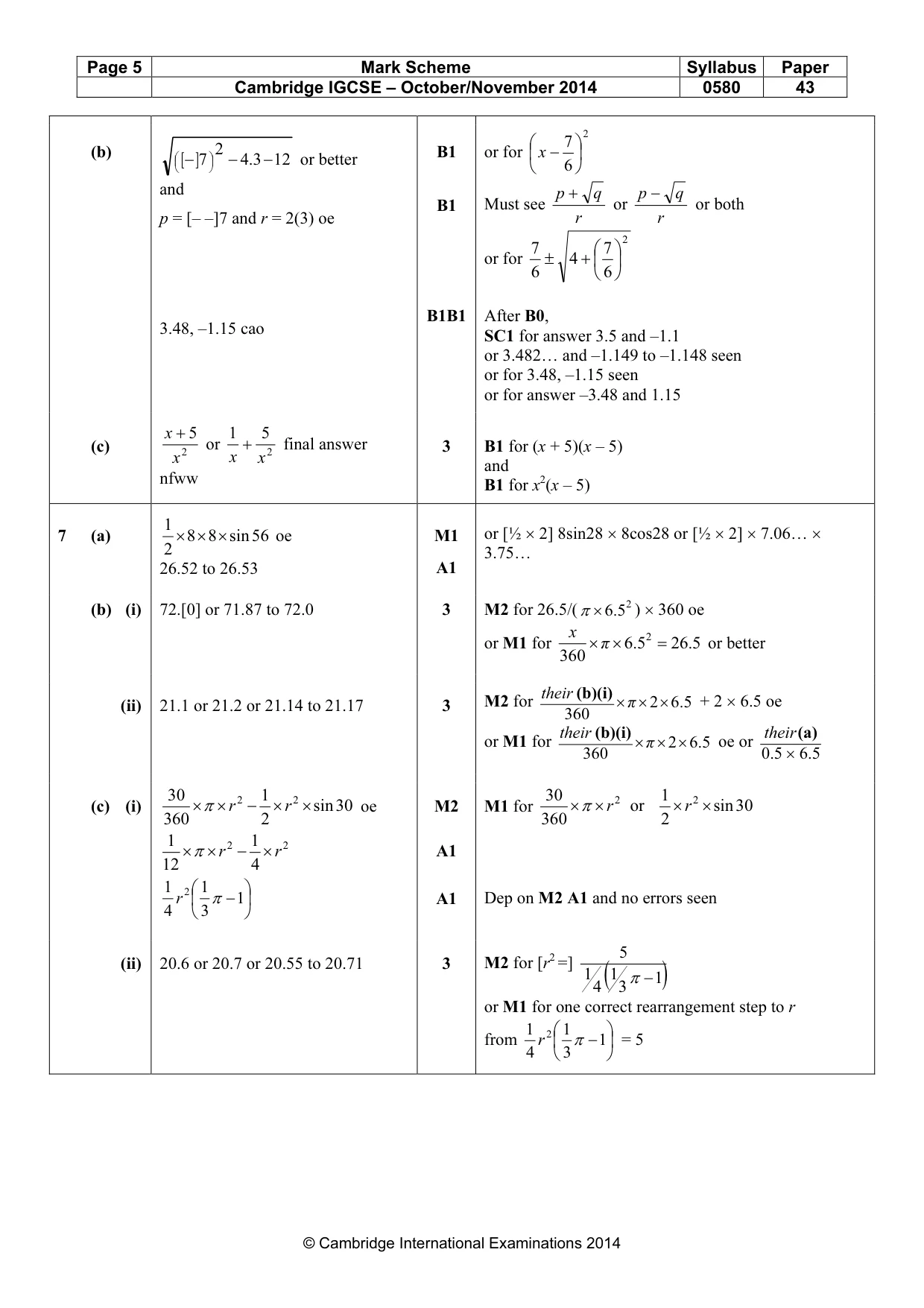 Mark scheme, page 5 of 7