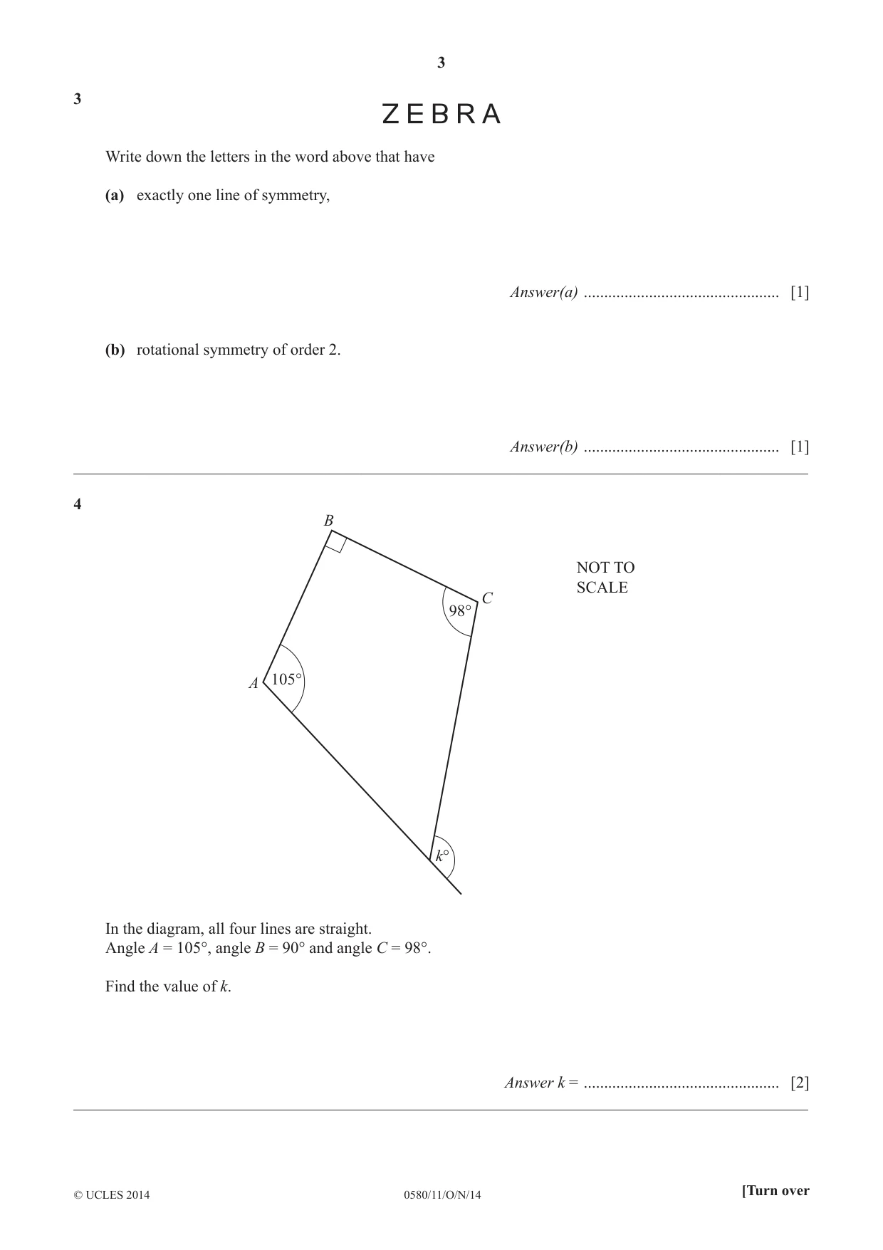 Cambridge IGCSE Mathematics 0580 2014 Oct/Nov Paper 1 · Variant 1 question paper, page 3 of 12