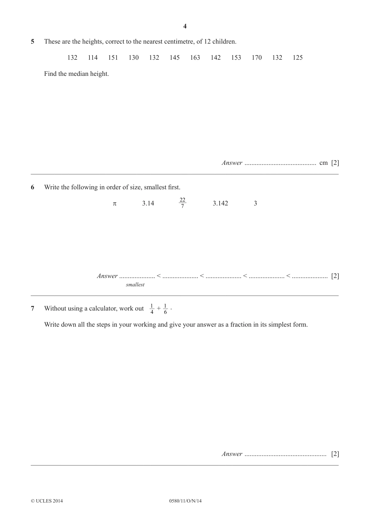 Cambridge IGCSE Mathematics 0580 2014 Oct/Nov Paper 1 · Variant 1 question paper, page 4 of 12
