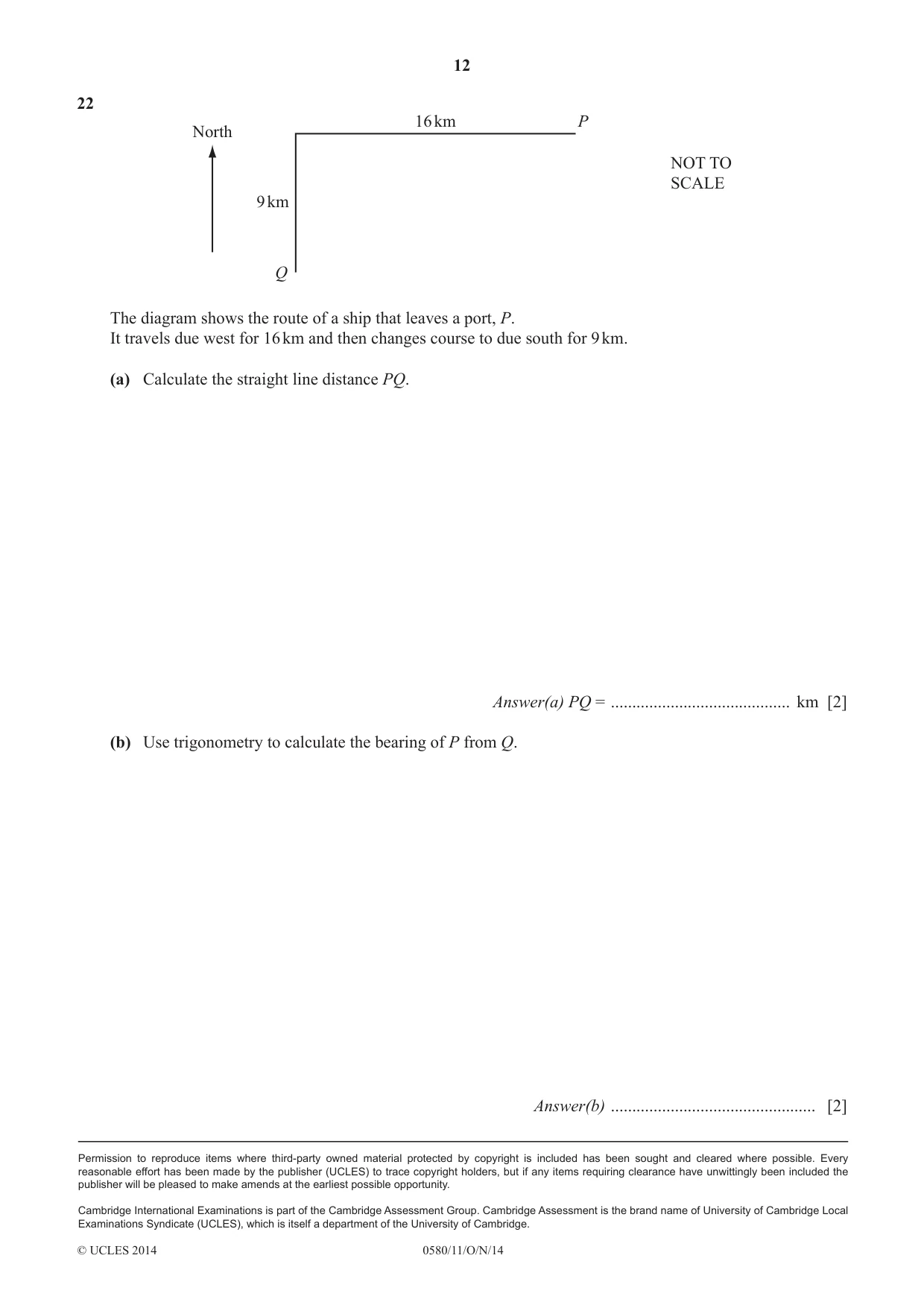 Cambridge IGCSE Mathematics 0580 2014 Oct/Nov Paper 1 · Variant 1 question paper, page 12 of 12