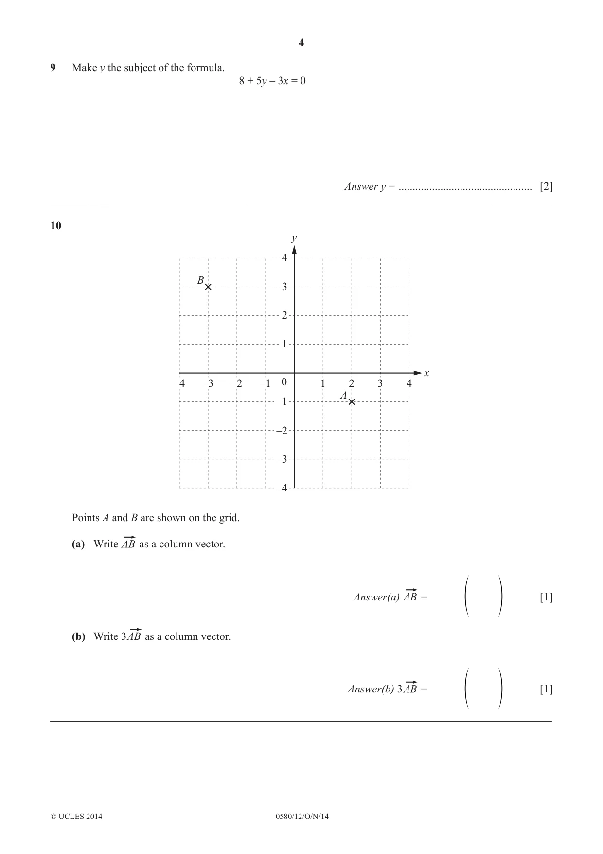 Cambridge IGCSE Mathematics 0580 2014 Oct/Nov Paper 1 · Variant 2 question paper, page 4 of 12