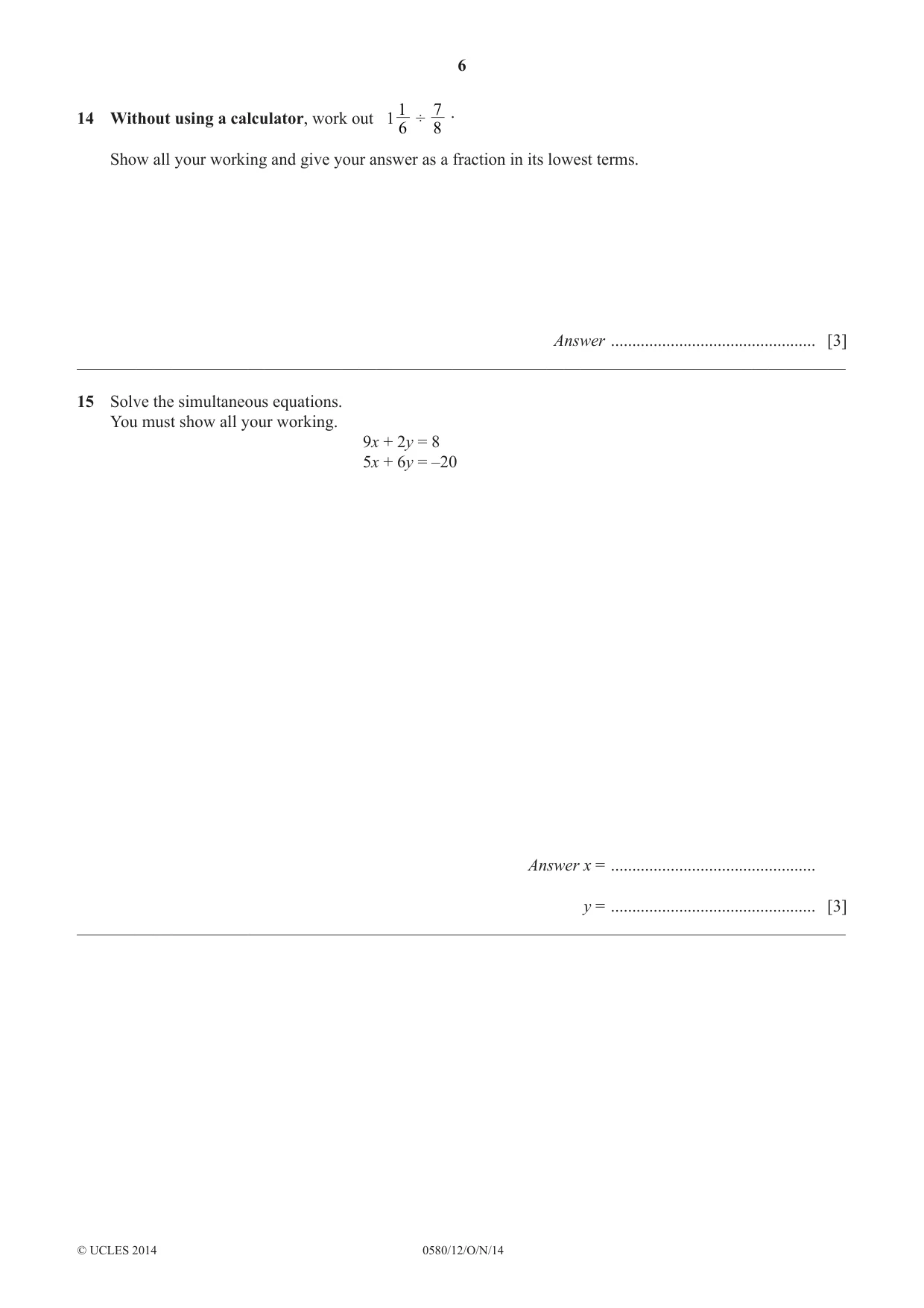 Cambridge IGCSE Mathematics 0580 2014 Oct/Nov Paper 1 · Variant 2 question paper, page 6 of 12