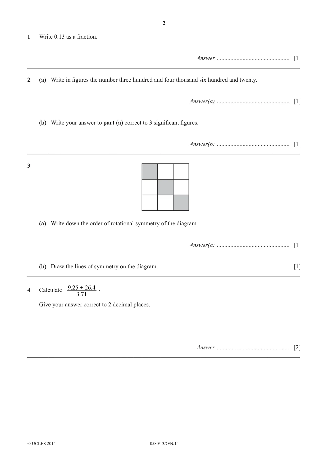 Cambridge IGCSE Mathematics 0580 2014 Oct/Nov Paper 1 · Variant 3 question paper, page 2 of 12