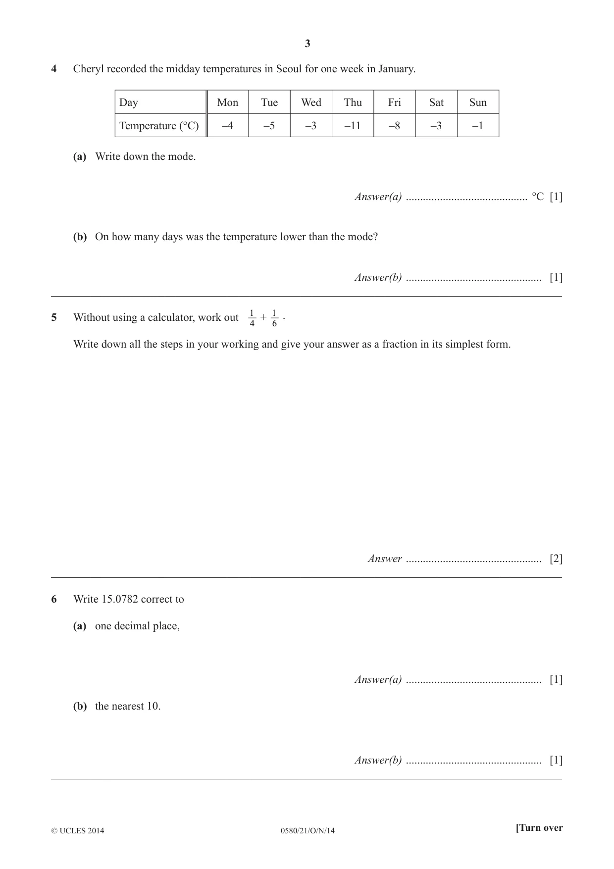Cambridge IGCSE Mathematics 0580 2014 Oct/Nov Paper 2 · Variant 1 question paper, page 3 of 12