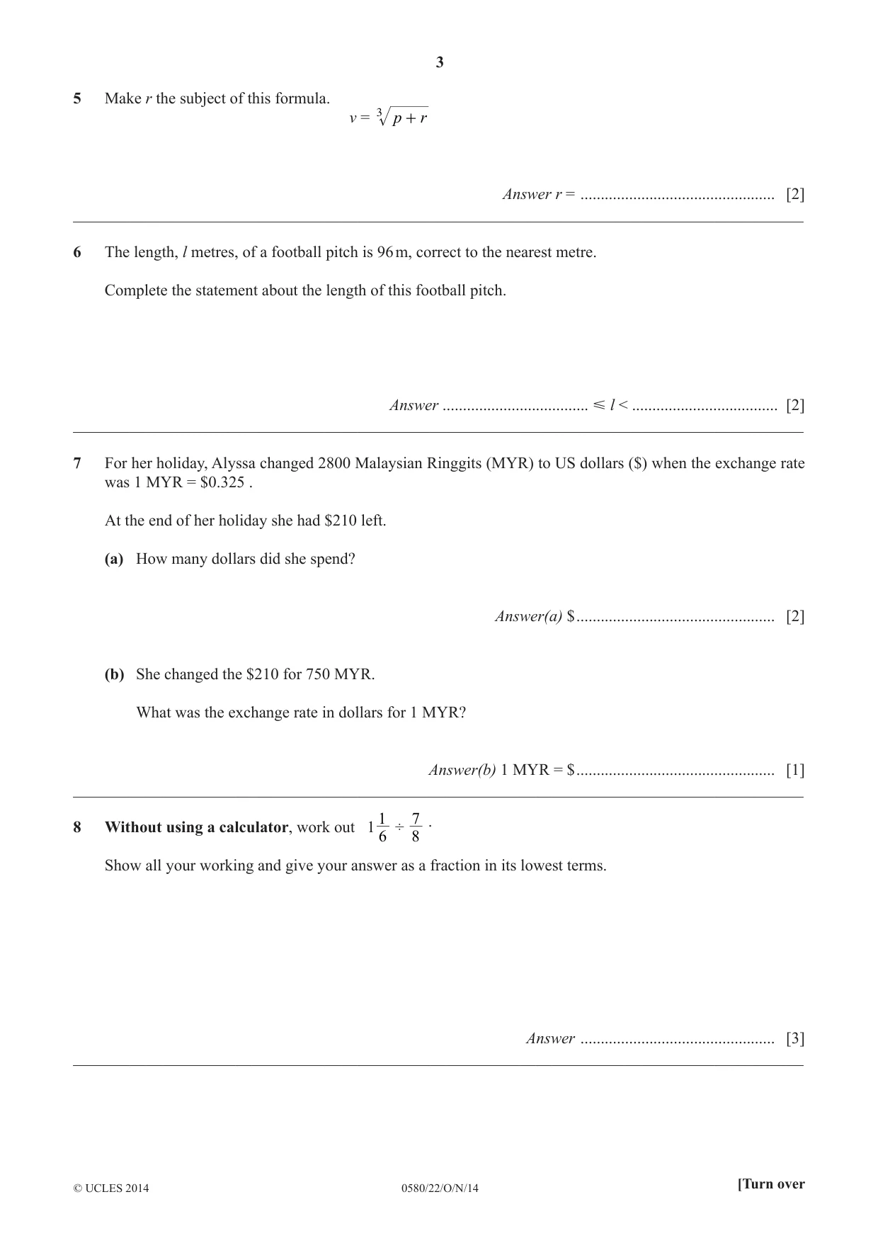 Cambridge IGCSE Mathematics 0580 2014 Oct/Nov Paper 2 · Variant 2 question paper, page 3 of 12