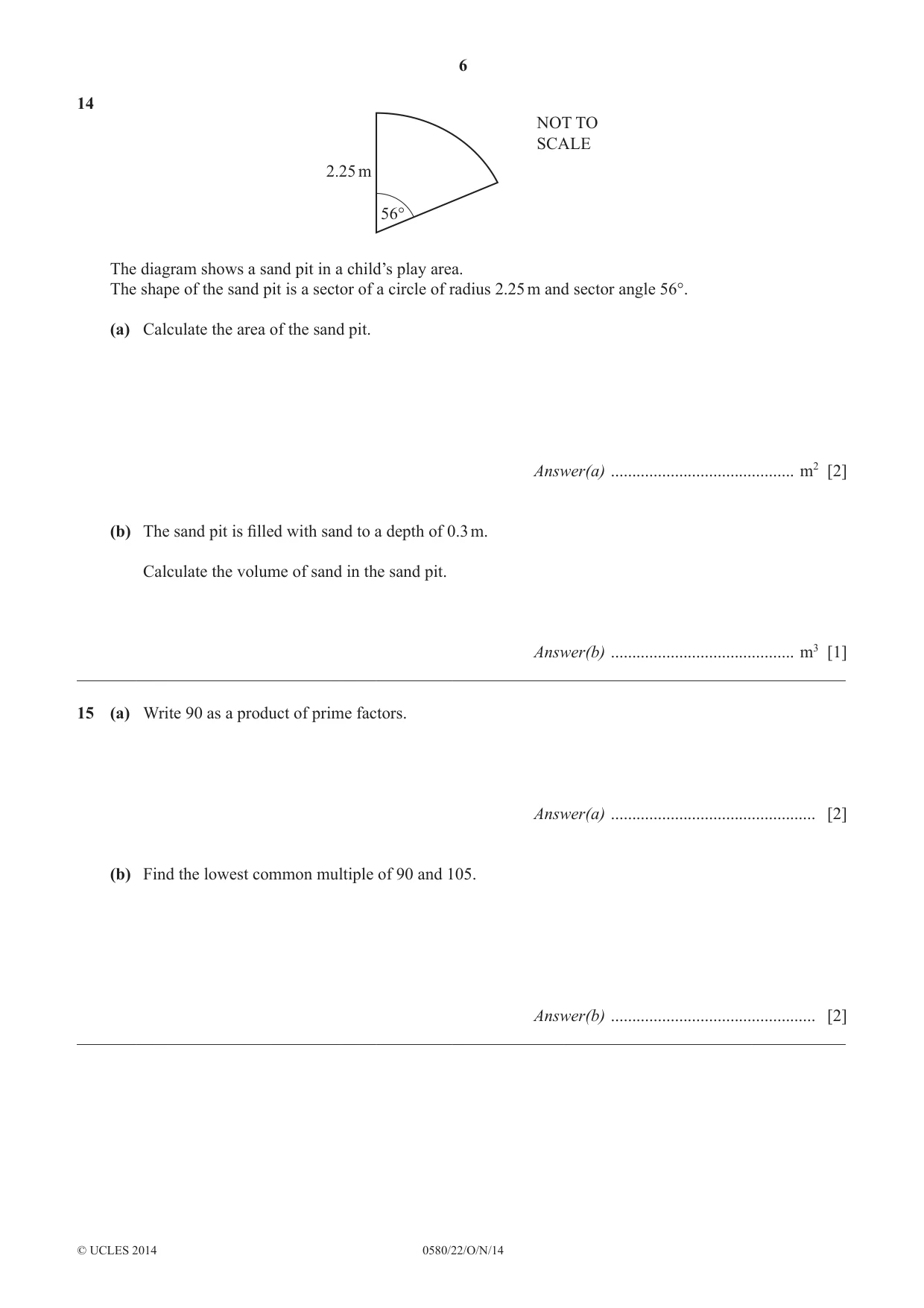 Cambridge IGCSE Mathematics 0580 2014 Oct/Nov Paper 2 · Variant 2 question paper, page 6 of 12