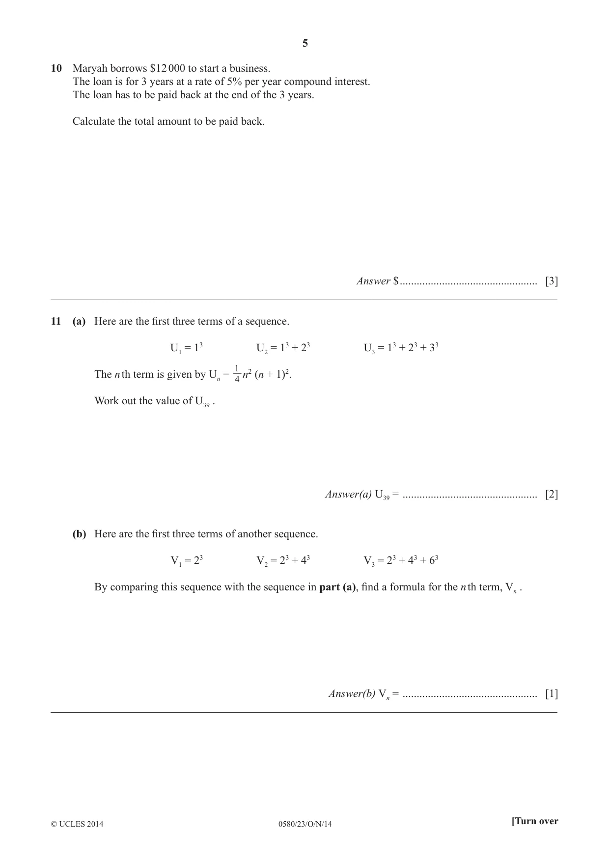 Cambridge IGCSE Mathematics 0580 2014 Oct/Nov Paper 2 · Variant 3 question paper, page 5 of 12