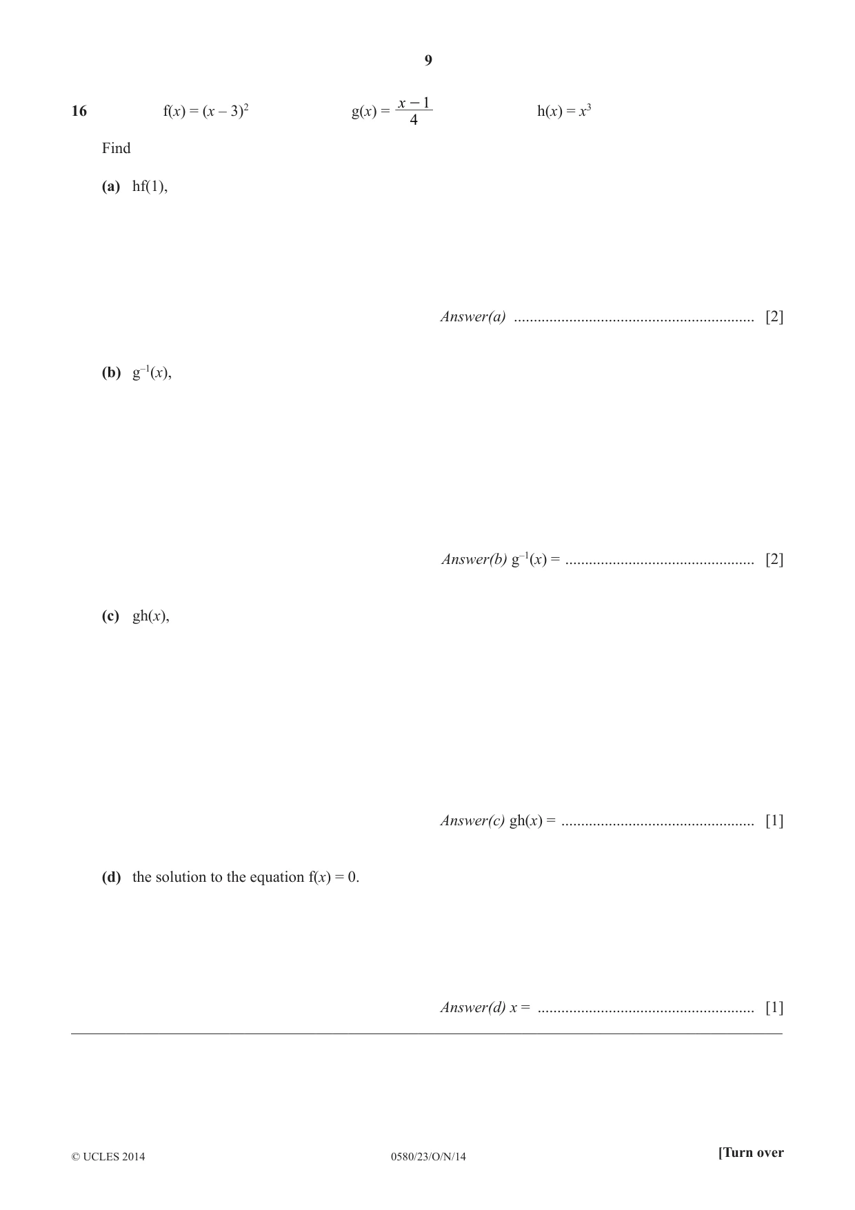 Cambridge IGCSE Mathematics 0580 2014 Oct/Nov Paper 2 · Variant 3 question paper, page 9 of 12