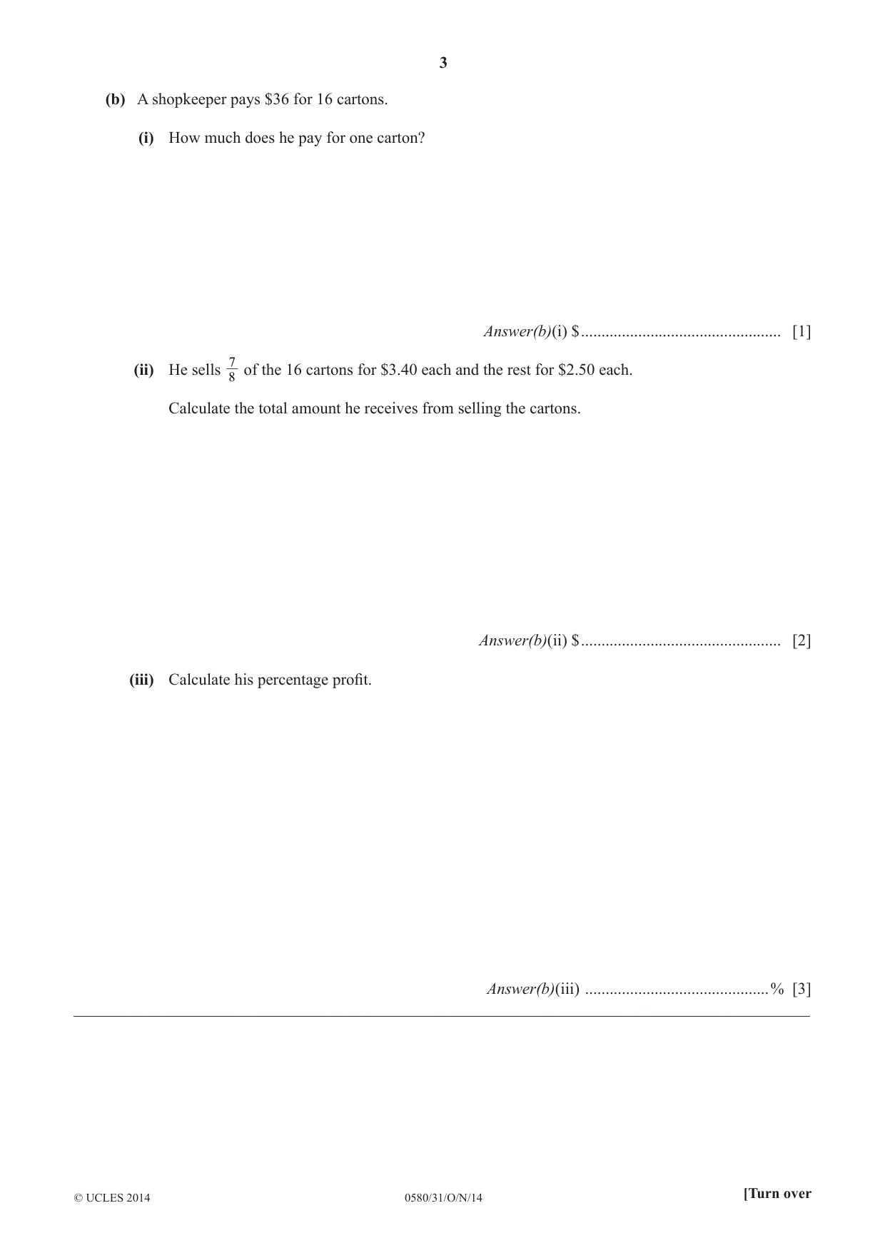 Cambridge IGCSE Mathematics 0580 2014 Oct/Nov Paper 3 · Variant 1 question paper, page 3 of 16