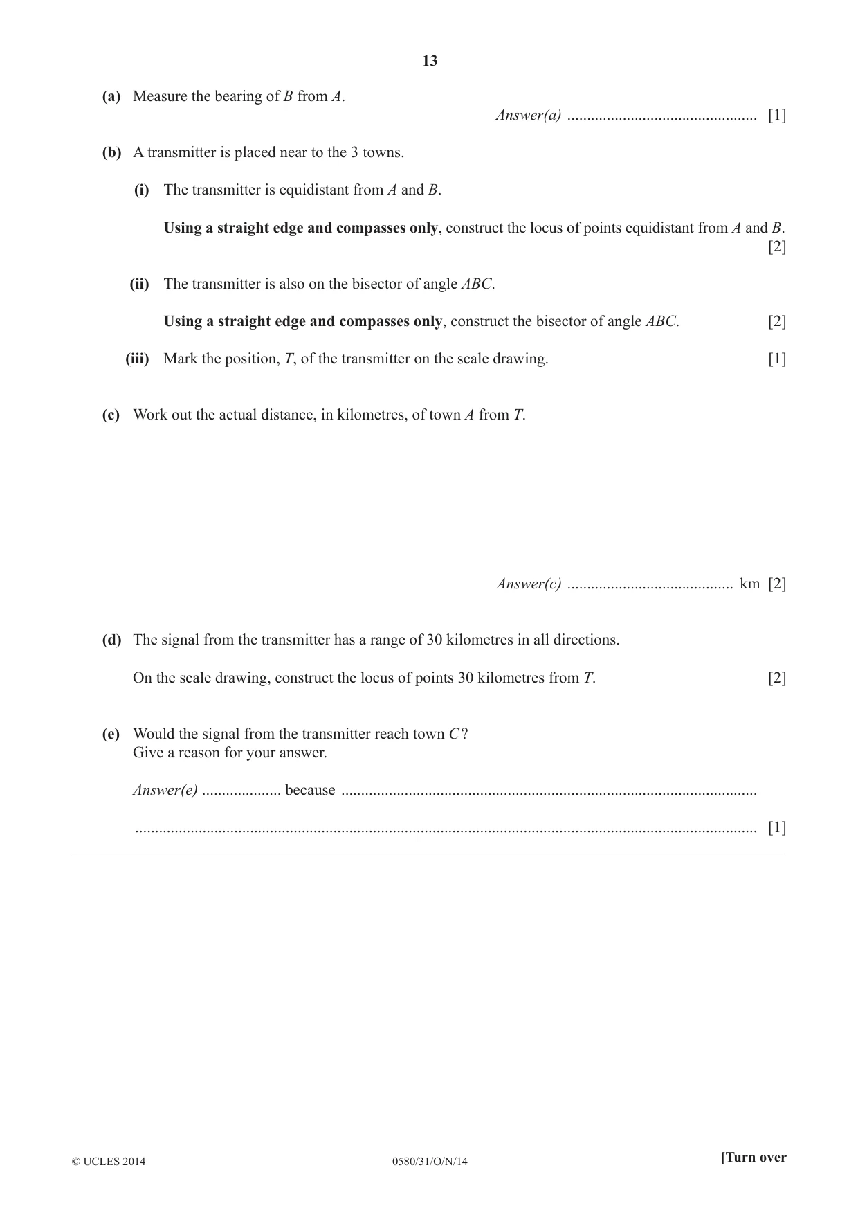 Cambridge IGCSE Mathematics 0580 2014 Oct/Nov Paper 3 · Variant 1 question paper, page 13 of 16