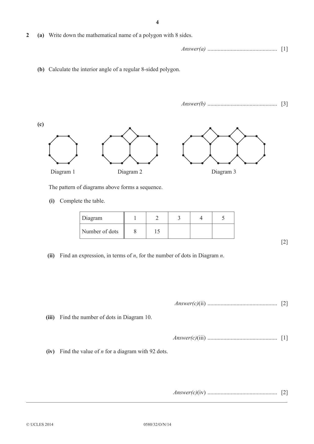 Cambridge IGCSE Mathematics 0580 2014 Oct/Nov Paper 3 · Variant 2 question paper, page 4 of 16