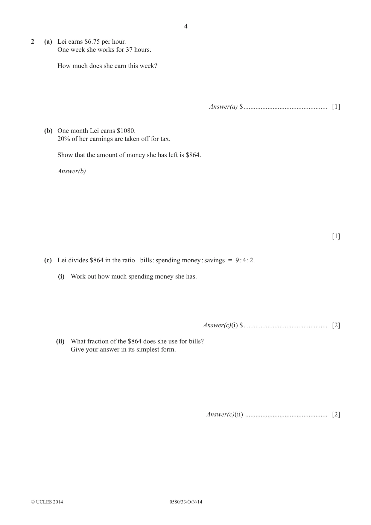 Cambridge IGCSE Mathematics 0580 2014 Oct/Nov Paper 3 · Variant 3 question paper, page 4 of 16