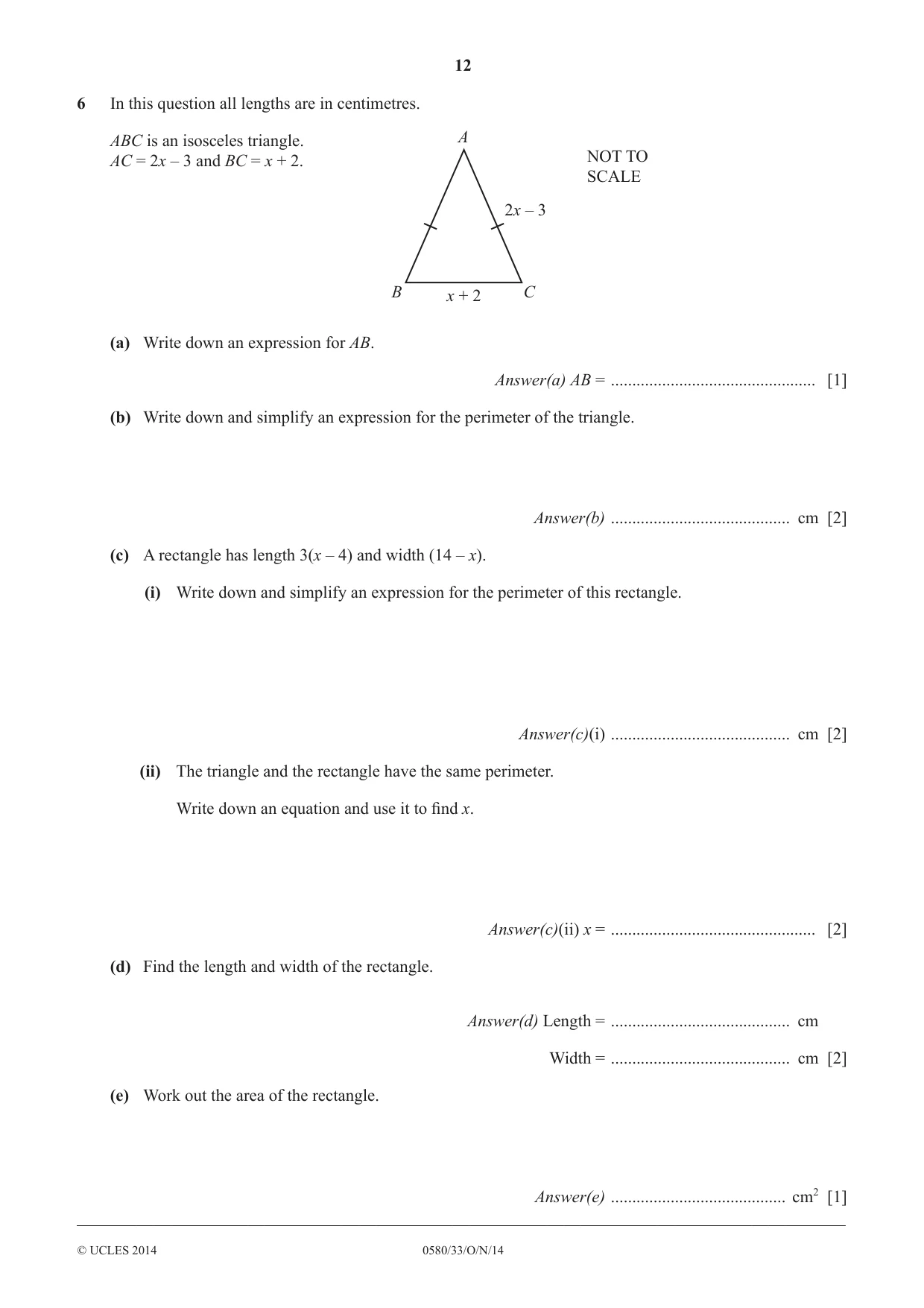 Cambridge IGCSE Mathematics 0580 2014 Oct/Nov Paper 3 · Variant 3 question paper, page 12 of 16