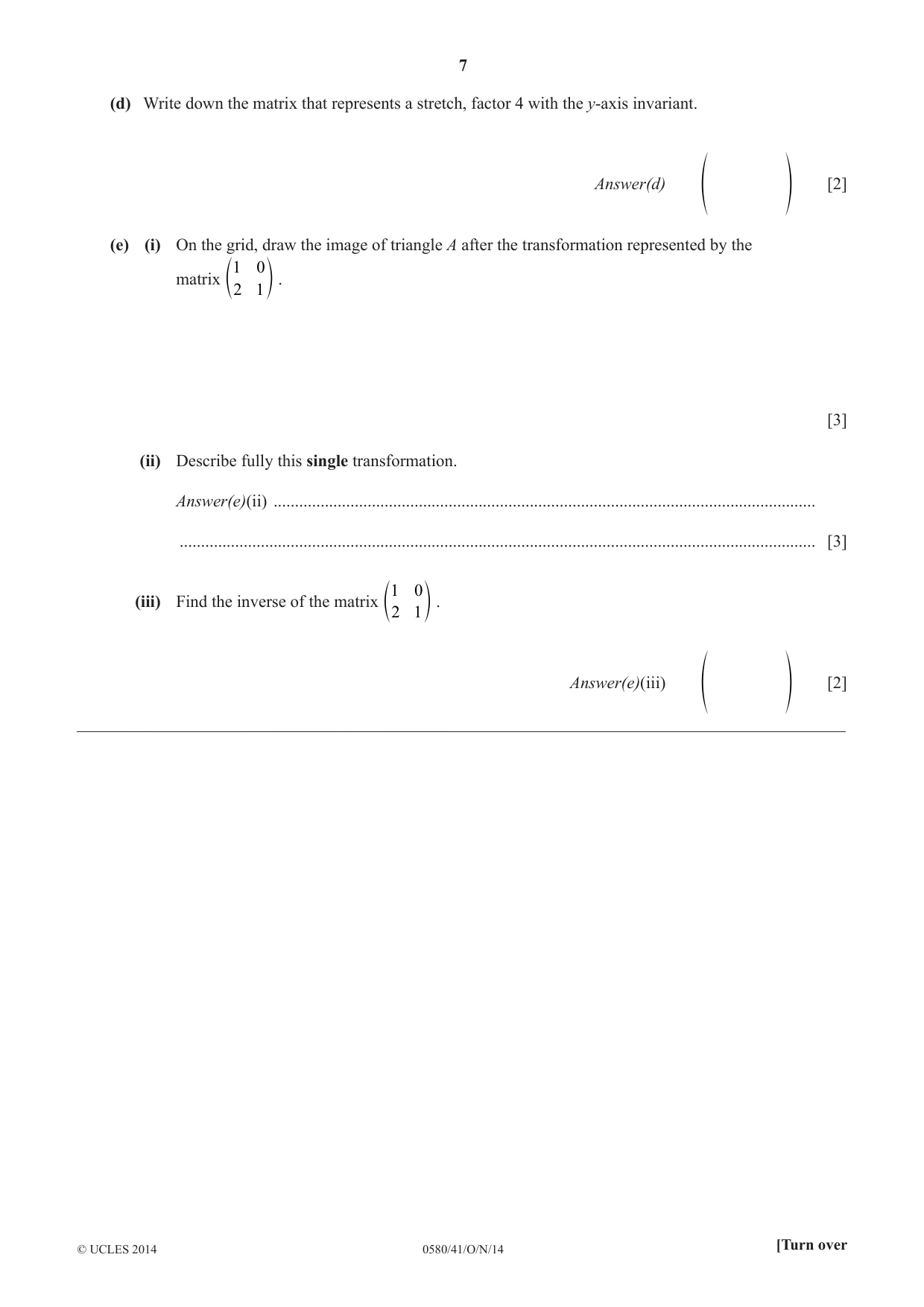 Cambridge IGCSE Mathematics 0580 2014 Oct/Nov Paper 4 · Variant 1 question paper, page 7 of 20