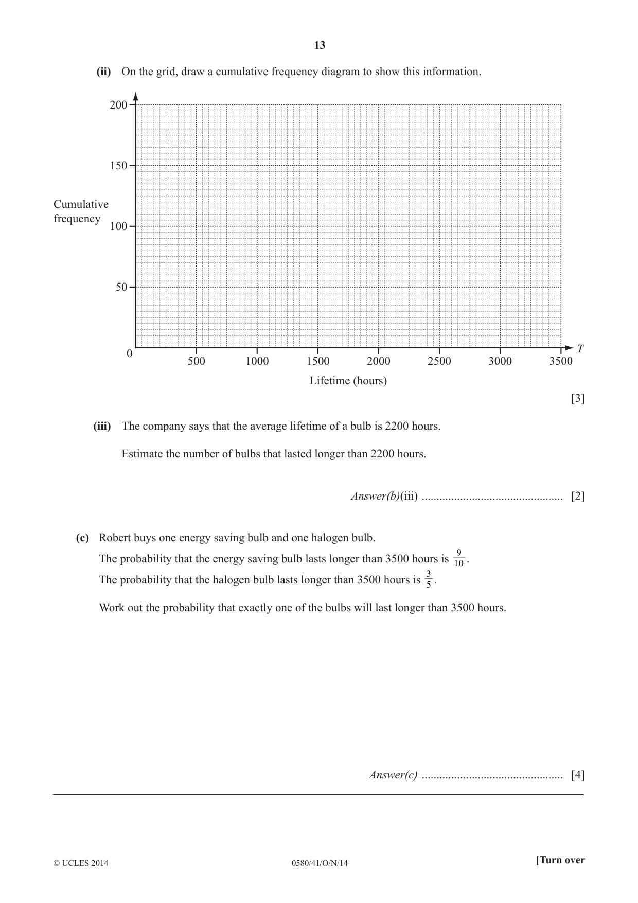 Cambridge IGCSE Mathematics 0580 2014 Oct/Nov Paper 4 · Variant 1 question paper, page 13 of 20