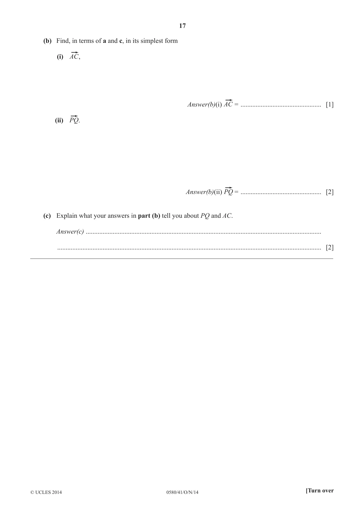 Cambridge IGCSE Mathematics 0580 2014 Oct/Nov Paper 4 · Variant 1 question paper, page 17 of 20