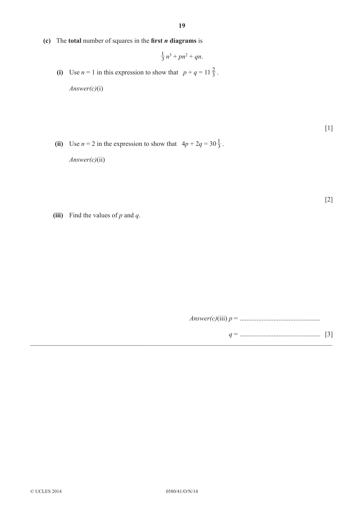 Cambridge IGCSE Mathematics 0580 2014 Oct/Nov Paper 4 · Variant 1 question paper, page 19 of 20