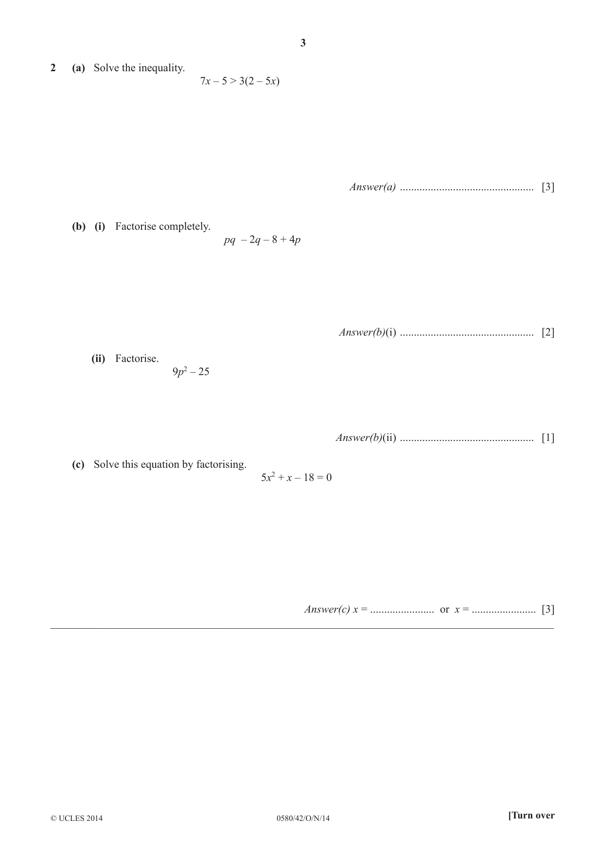 Cambridge IGCSE Mathematics 0580 2014 Oct/Nov Paper 4 · Variant 2 question paper, page 3 of 20