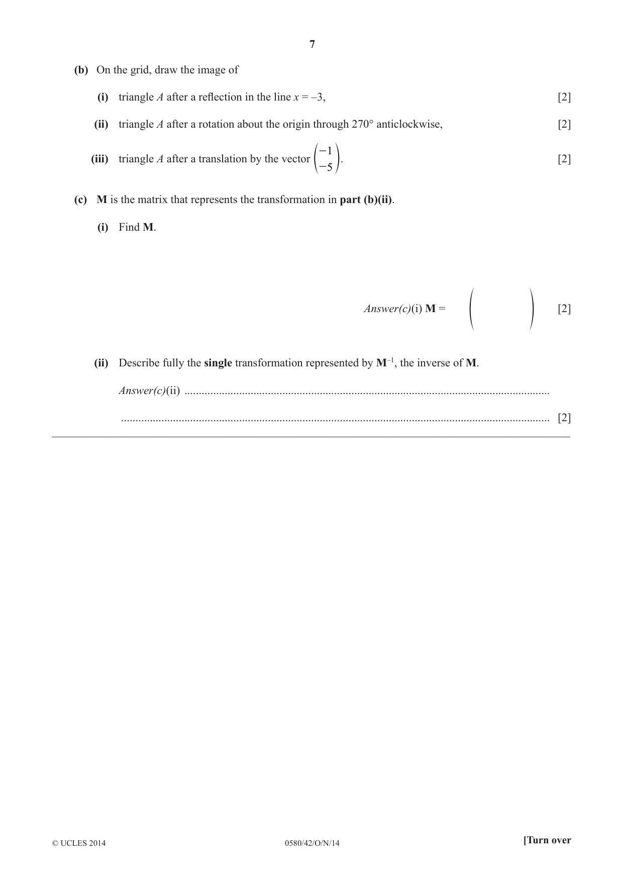 Cambridge IGCSE Mathematics 0580 2014 Oct/Nov Paper 4 · Variant 2 question paper, page 7 of 20