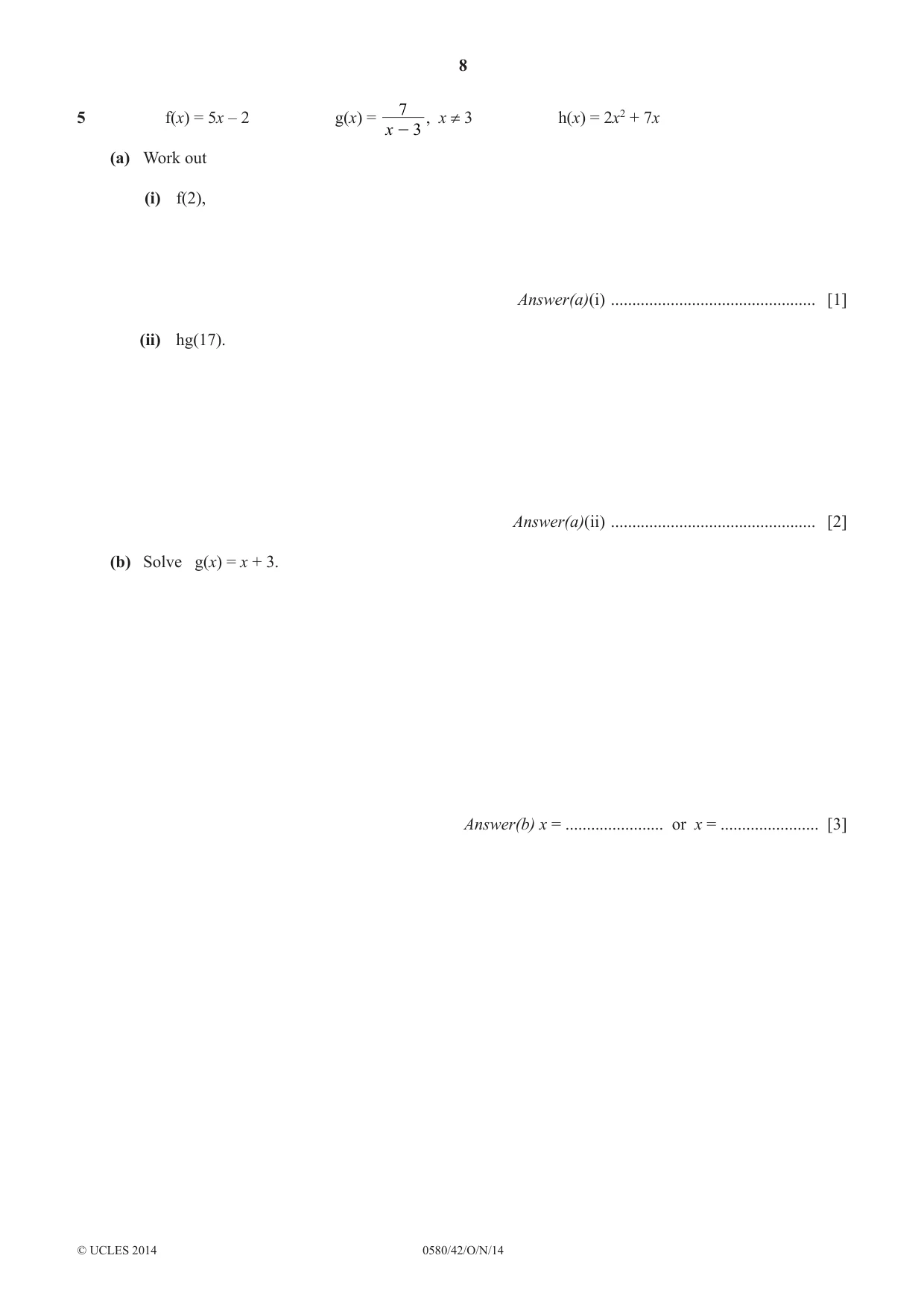 Cambridge IGCSE Mathematics 0580 2014 Oct/Nov Paper 4 · Variant 2 question paper, page 8 of 20
