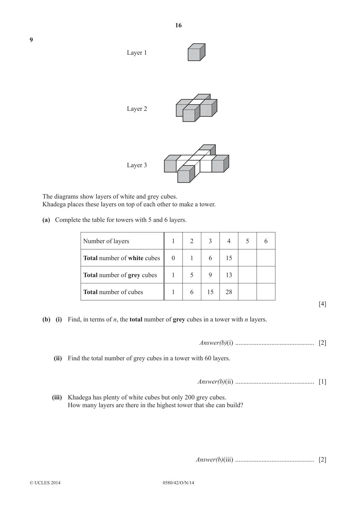Cambridge IGCSE Mathematics 0580 2014 Oct/Nov Paper 4 · Variant 2 question paper, page 16 of 20